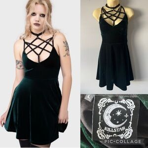Killstar Magica Skater Mini dress Emerald Green Velvet Large